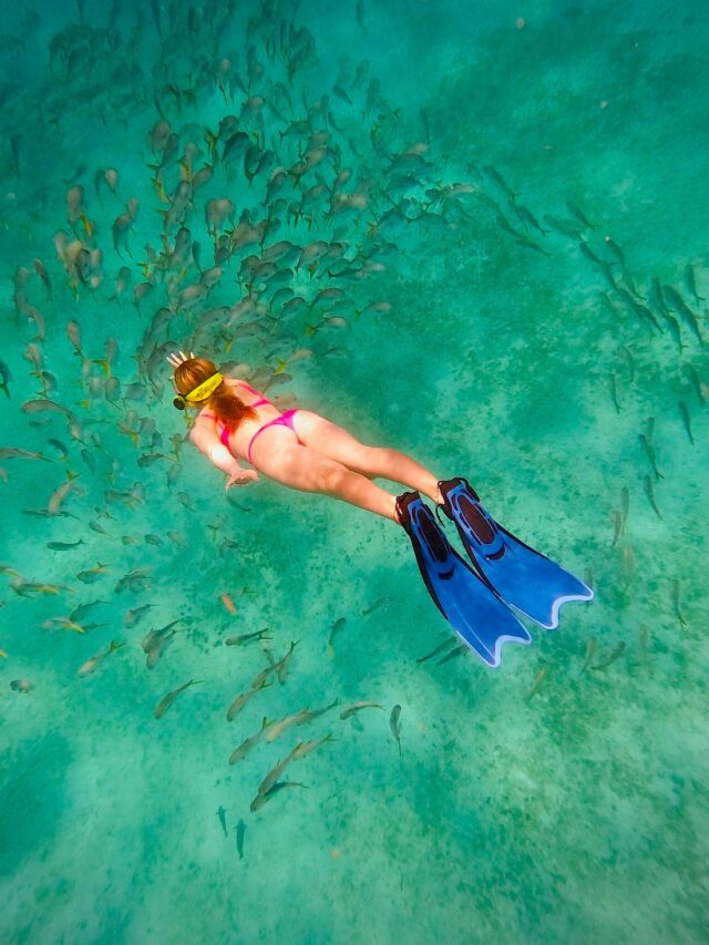 girl snorkelling in belize